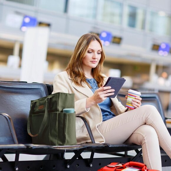 Women's Green Tote Bags Large Utility Bags with Pockets Zip for Teacher Work - Picture 6 of 6